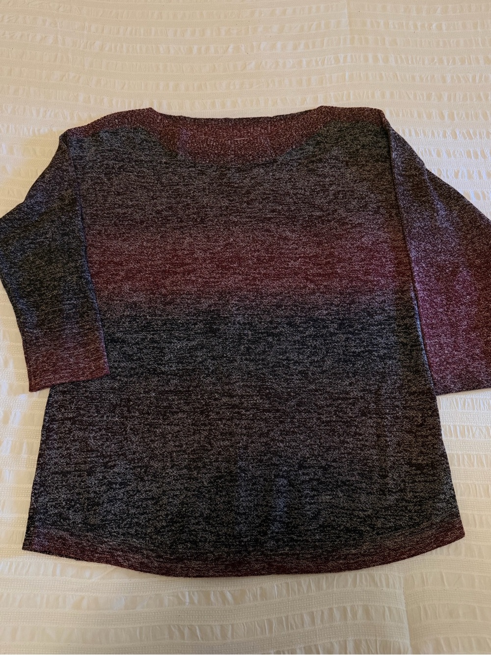 Rebecca Malone Marled Knit Ombre Pullover in Burgundy and Charcoal